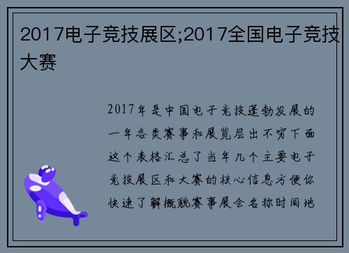 2017电子竞技展区;2017全国电子竞技大赛
